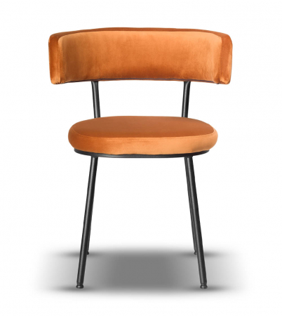 Scaun metalic negru, tapițat catifea portocalie - AVA [1]