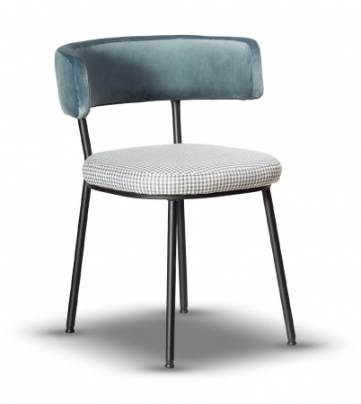 Mobila dining - Scaun metalic negru, tapițat catifea și textil verde mentă - AVA