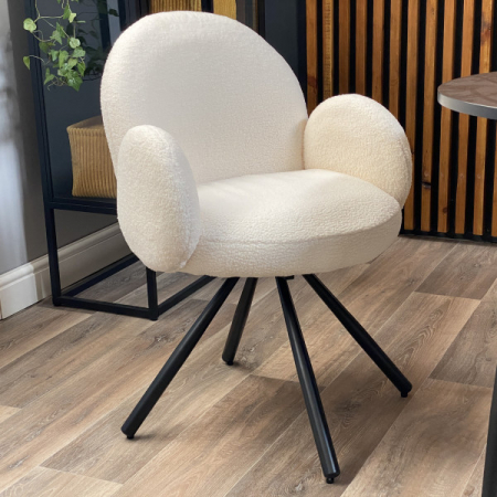 Scaun metalic negru, tapițat în textil Bouclé - GUSTO