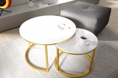 Set 2 măsuțe de cafea, structură aurie și blat alb - RABEN [2]