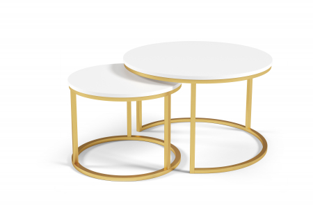 Set 2 măsuțe de cafea, structură aurie și blat alb - RABEN