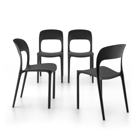 Scaune - Set de 4 scaune din polipropilenă, negru - AMANDA