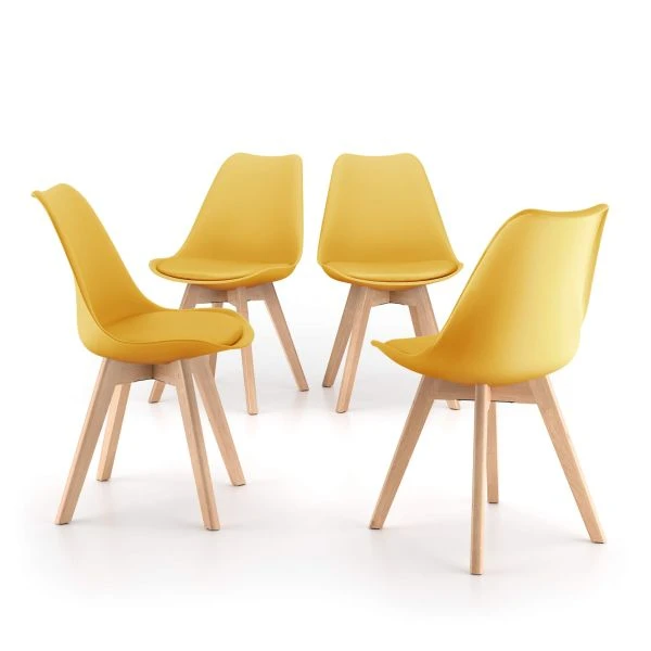 Scaune - Set de 4 scaune galbene cu picioare din lemn de fag - GRETA