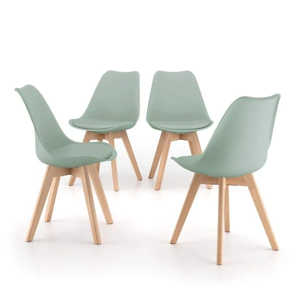 Scaune - Set de 4 scaune verde salvie cu picioare din lemn de fag - GRETA