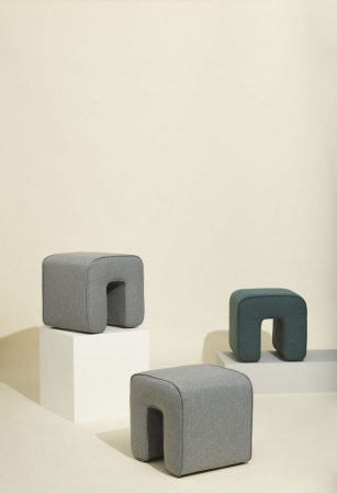 Taburet tapițat integral, gri, 45x45xh47cm - SCULPTURE [2]