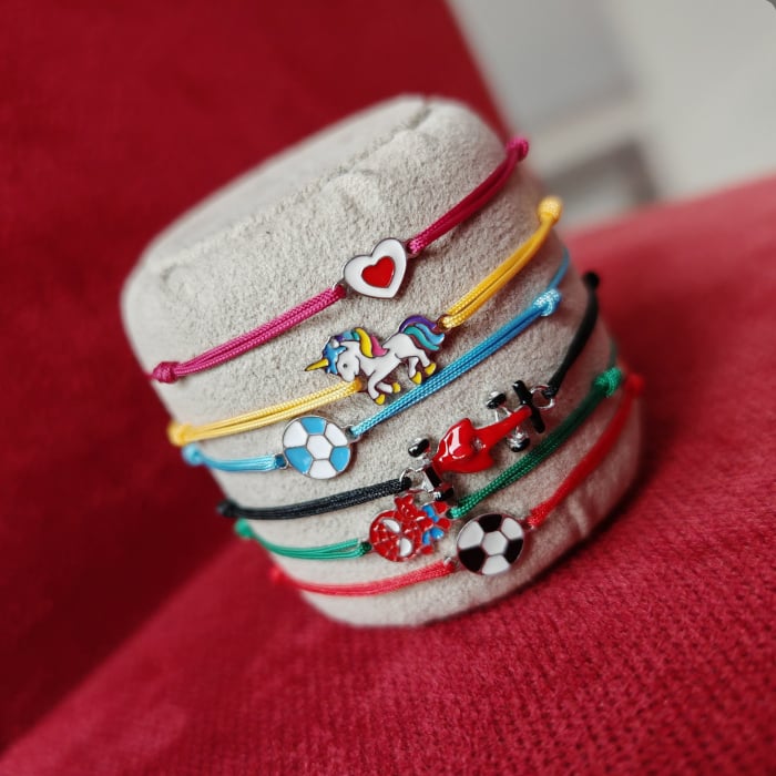 Bratara argint inima cu email alb rosu -snur reglabil [2]