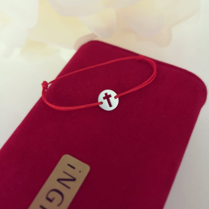 Bratara copii cu snur si cruciulita din argint 925 rodiat [1]