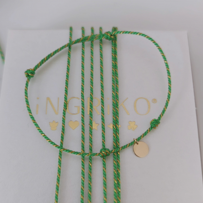 Bratara cu banut de aur 14K si snur verde auriu [3]