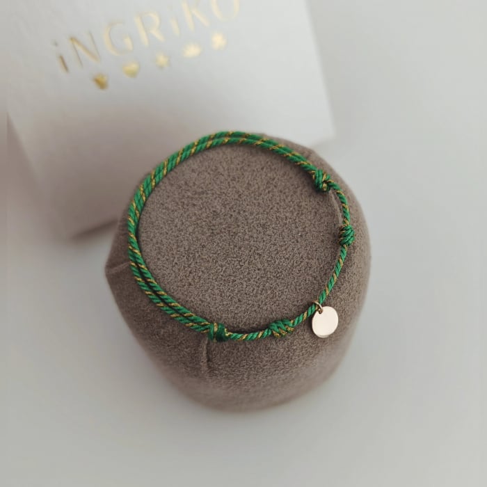 Bratara cu banut de aur 14K si snur verde auriu [2]
