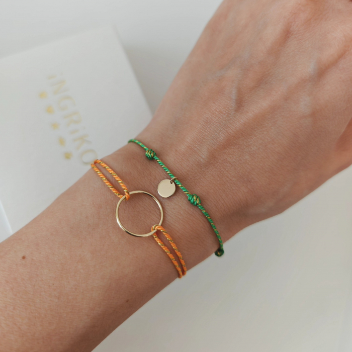 Bratara cu banut de aur 14K si snur verde auriu [4]