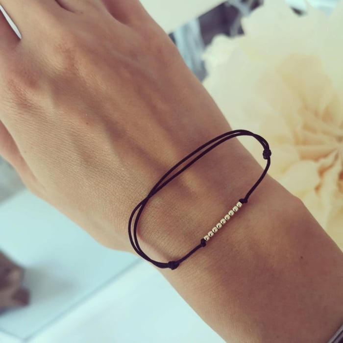 Bratara cu bilute de aur 14K, 9 bile de 2 mm si snur reglabil [3]