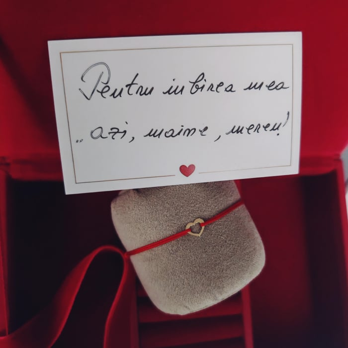 Bratara cu snur si mini inima din aur 14K [4]