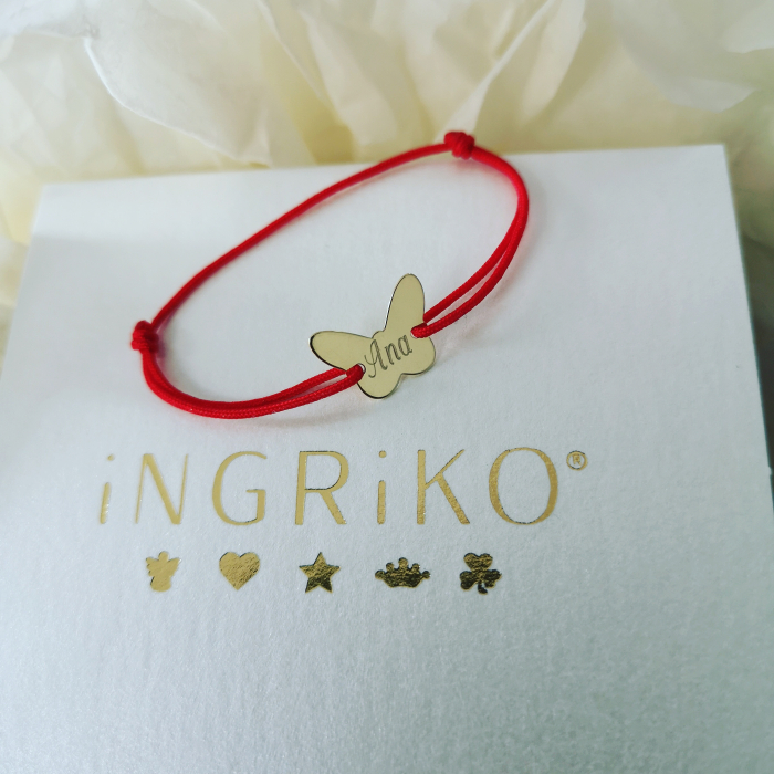 Bratara fluturas aur 14K cu snur reglabil si gravura [4]