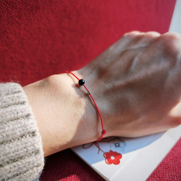 Bratara Martisor argint - biluta 2mm si onix negru [2]
