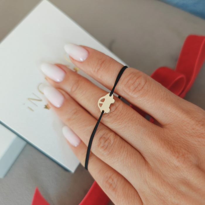 Bratara Personalizata cu Masina din Aur 14K si Snur Reglabil [8]