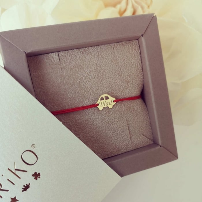 Bratara Personalizata cu Masina din Aur 14K si Snur Reglabil [5]