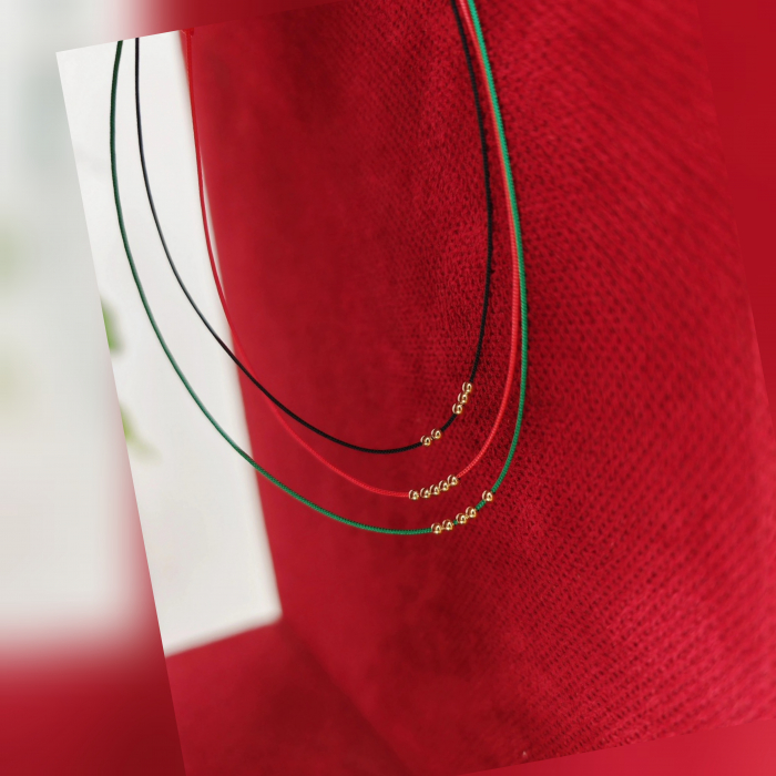 Bratara picior snur reglabil cu 5 bilute din aur 14K [6]