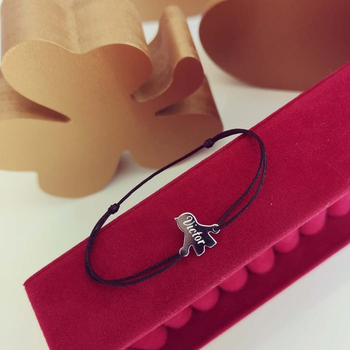 Bratara snur Argint 925 cu silueta baietel, charm rodiat, personalizabila [2]