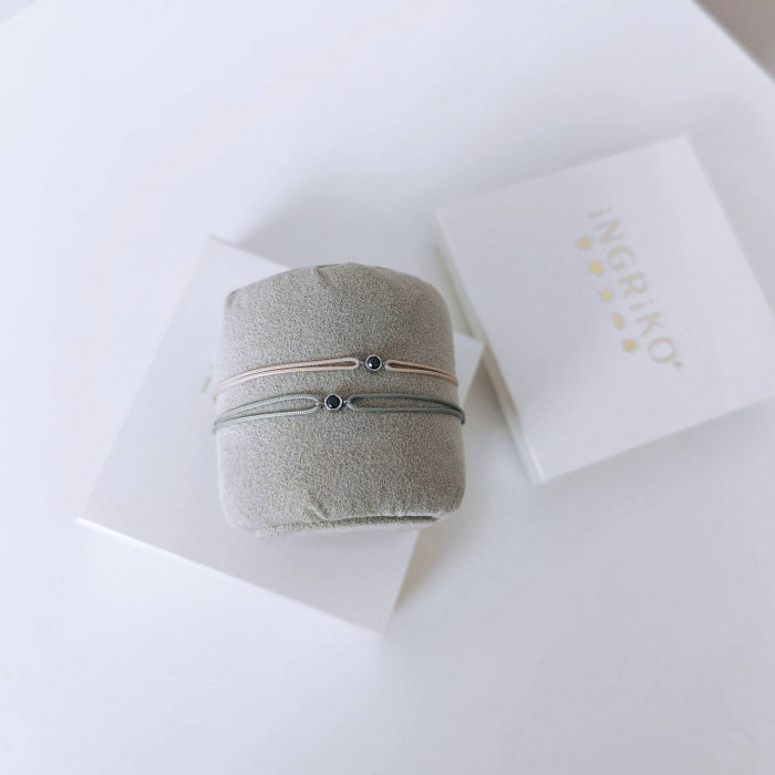 Bratara snur aur alb 14K cu diamant negru [3]