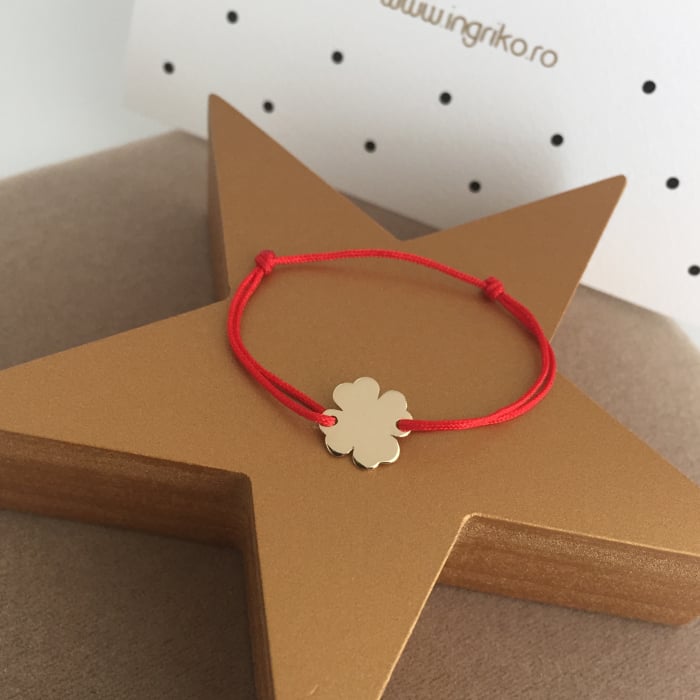 Bratara trifoi cu patru foi aur galben 14K - snur reglabil [2]