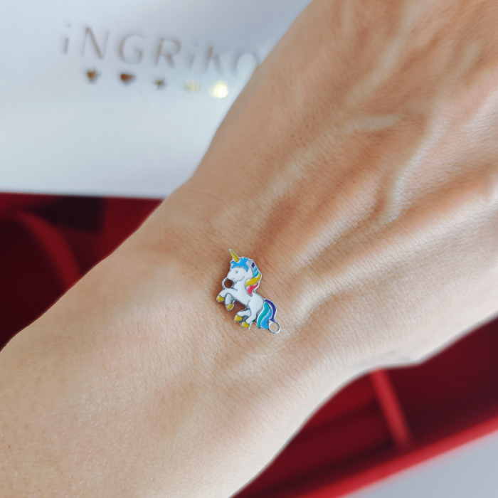 Bratara unicorn Argint 925 cu email si snur reglabil – culori variate [3]