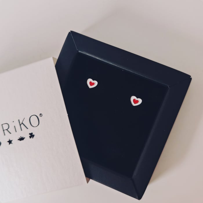 Cercei argint mici cu inimioare email alb-rosu [1]