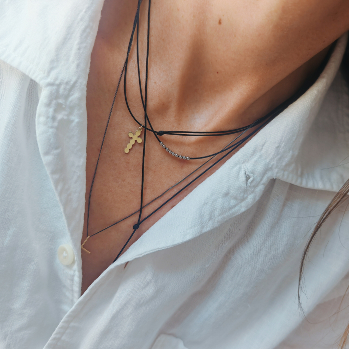Choker argint 925 rodiat cu snur reglabil si 9 bilute [2]