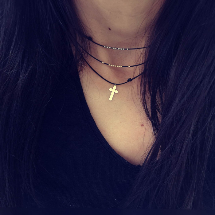 Choker argint snur reglabil si bilute 925 [3]