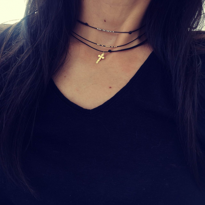 Choker argint snur reglabil si bilute 925 [2]