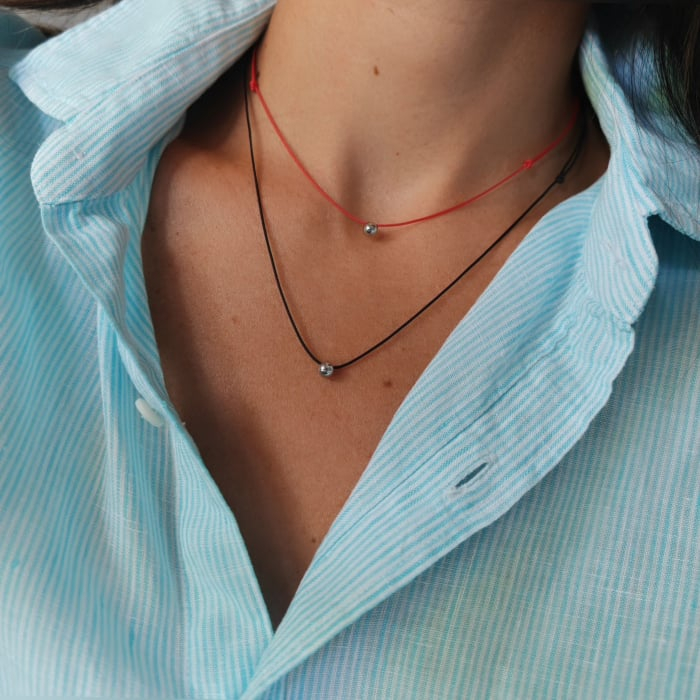Choker cu snur reglabil si biluta din argint 925 rodiat, 5 mm [4]