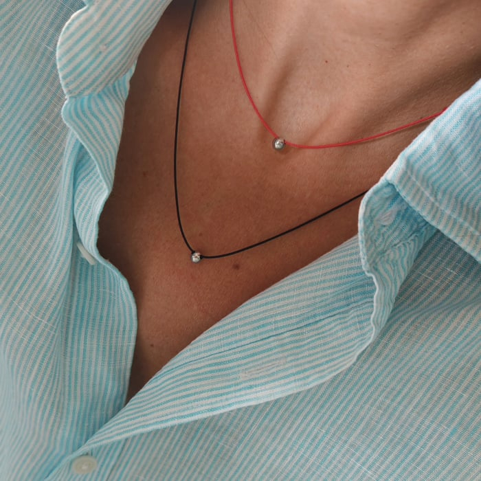 Choker cu snur reglabil si biluta din argint 925 rodiat, 5 mm [2]