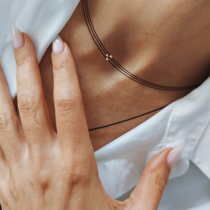 Choker Triplu cu 3 Bilute din Aur 14K - Inchidere din Argint 925 Aurit [2]
