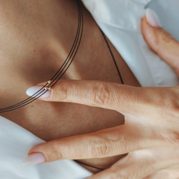 Choker Triplu cu 3 Bilute din Aur 14K - Inchidere din Argint 925 Aurit [4]