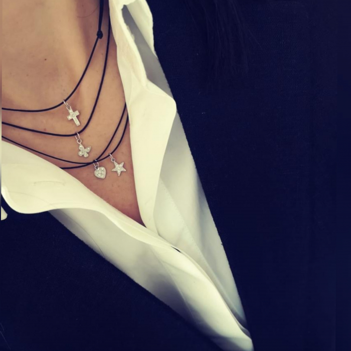 Colier cu snur reglabil si steluta din aur alb 18K cu diamante [5]