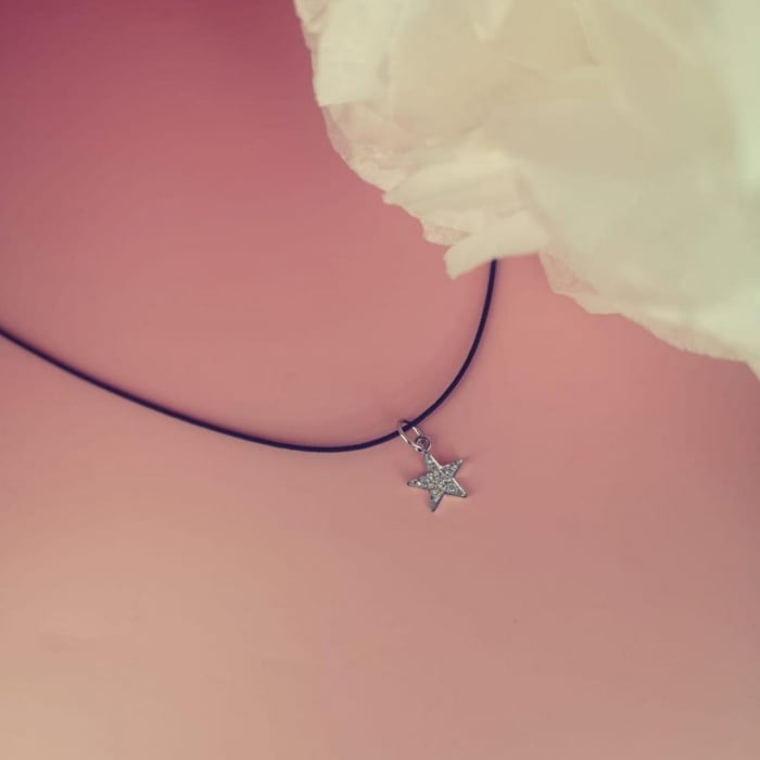 Colier cu snur reglabil si steluta din aur alb 18K cu diamante [3]