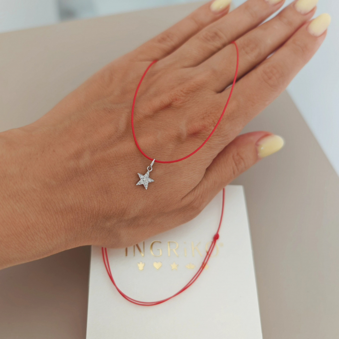 Colier cu snur reglabil si steluta din aur alb 18K cu diamante [2]