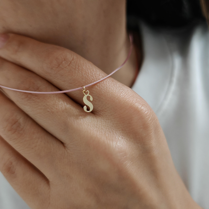 Colier snur cu litera s din aur galben 14K [2]