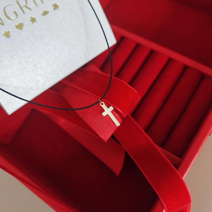 Colier snur cu pandantiv cruce aur galben 14K [6]