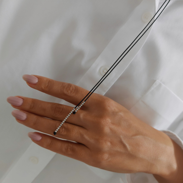 Colier snur negru cu bilute din argint 925 rodiat [4]