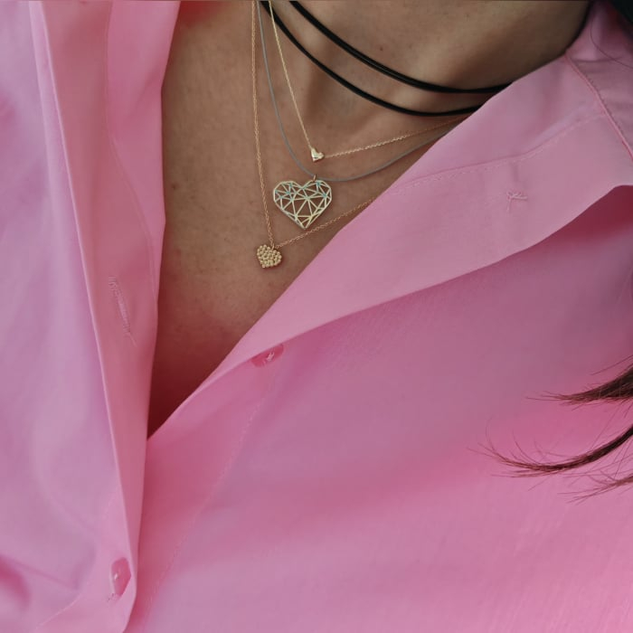 Colier snur reglabil cu pandantiv inima origami din aur 14K [2]