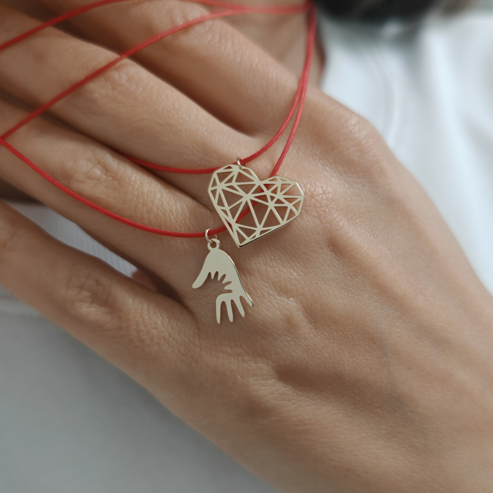 Colier snur reglabil cu pandantiv inima origami din aur 14K [4]