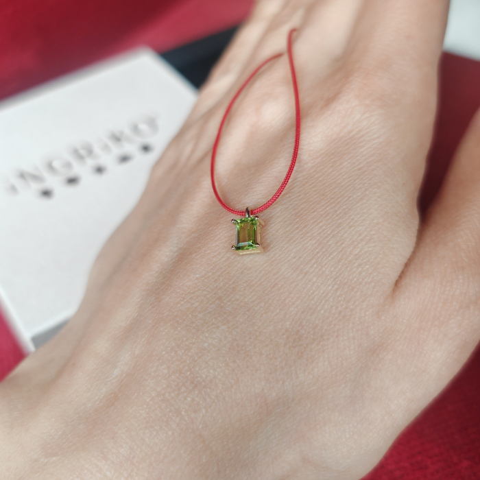 Colier Snur Reglabil cu Peridot Natural Baguette, Montura Solitaire din Aur Galben 14K [4]