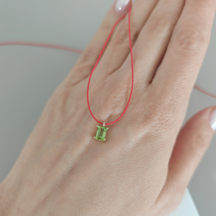 Colier Snur Reglabil cu Peridot Natural Baguette, Montura Solitaire din Aur Galben 14K [2]