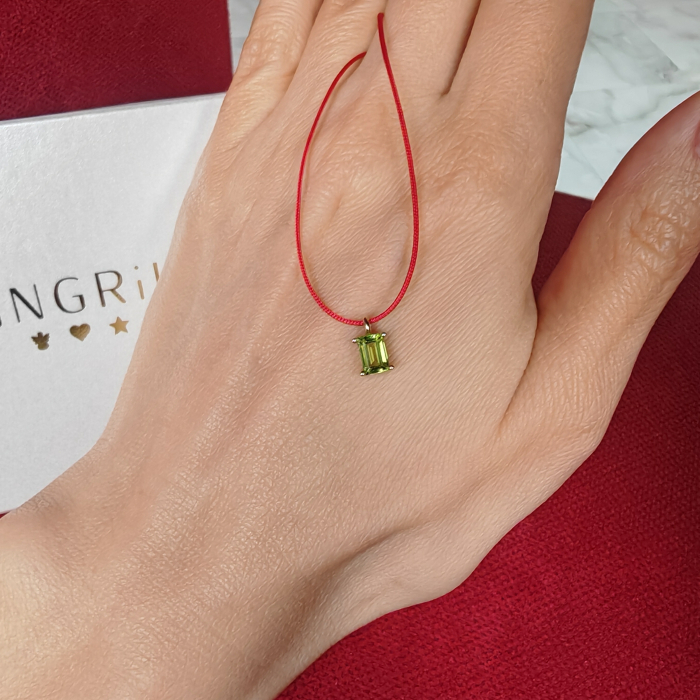 Colier Snur Reglabil cu Peridot Natural Baguette, Montura Solitaire din Aur Galben 14K [3]