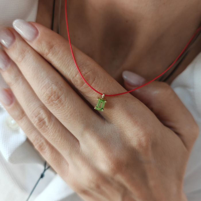 Colier Snur Reglabil cu Peridot Natural Baguette, Montura Solitaire din Aur Galben 14K [2]