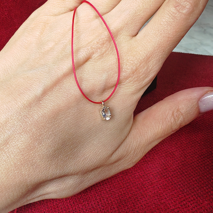 Colier Snur Reglabil cu Topaz Alb Oval, Montura Solitaire din Aur Galben 14K [4]