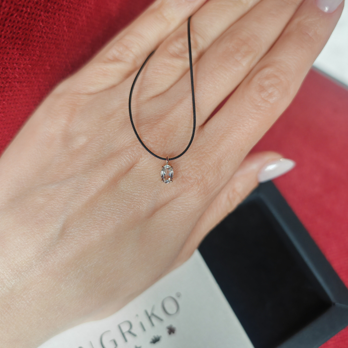 Colier Snur Reglabil cu Topaz Alb Oval, Montura Solitaire din Aur Galben 14K [5]