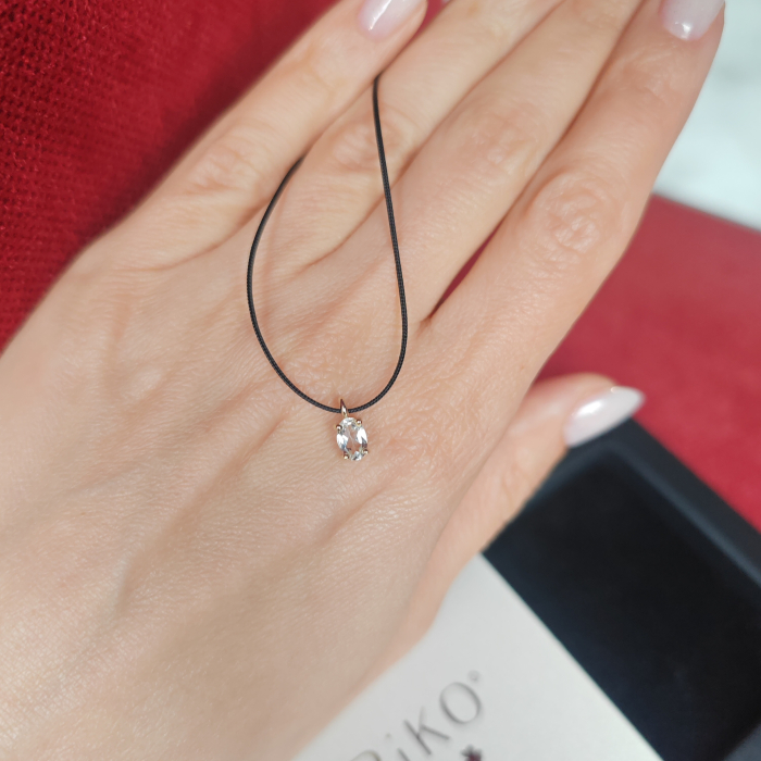 Colier Snur Reglabil cu Topaz Alb Oval, Montura Solitaire din Aur Galben 14K [2]