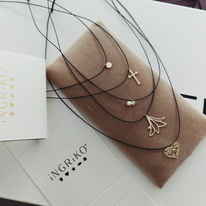 Colier snur reglabil floare aur 14K satinat [3]