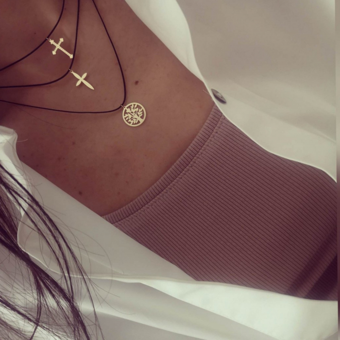 Cruciulita aur 14K pe snur reglabil pentru gat [2]